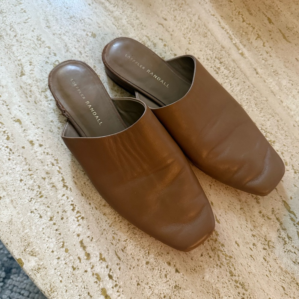 Loeffler Randall Brown Mules with Block Heel and Square Toe
